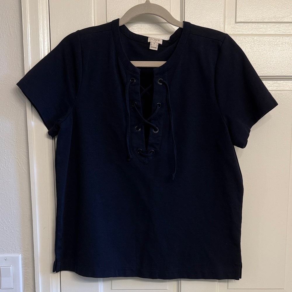 J. Crew Factory Navy Lace-Up Blouse
